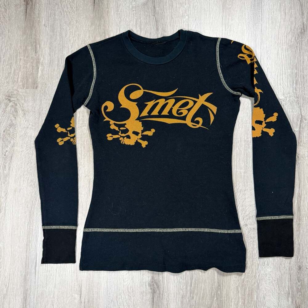 Smet by Christian Audigier Butterfly Thermal Long Sleeve Top Womens Grunge Y2K